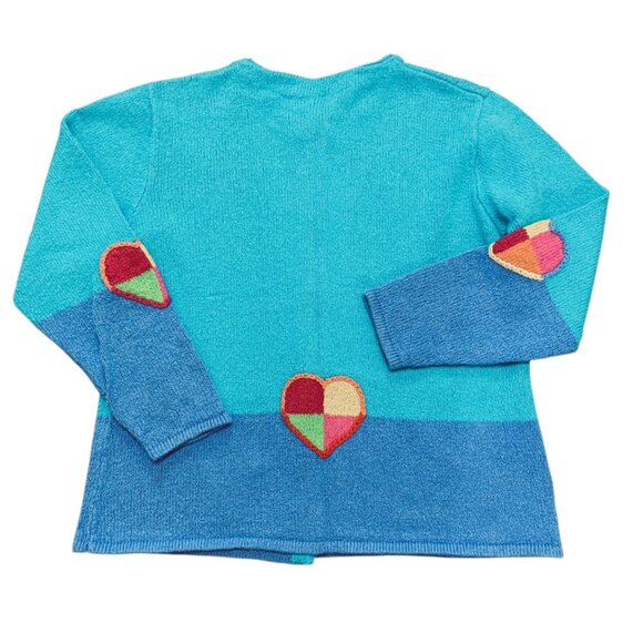 VTG Timberlea Women's XL Teal Cardigan Knitted Hearts Button Hearts Cottagecore - Picture 6 of 10